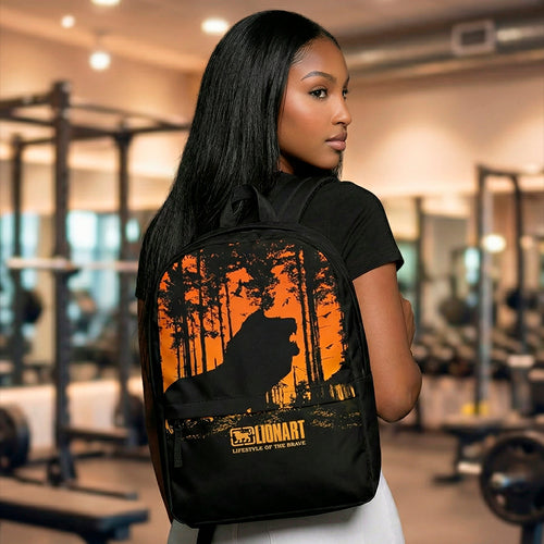 Lionart backpack at the gym
